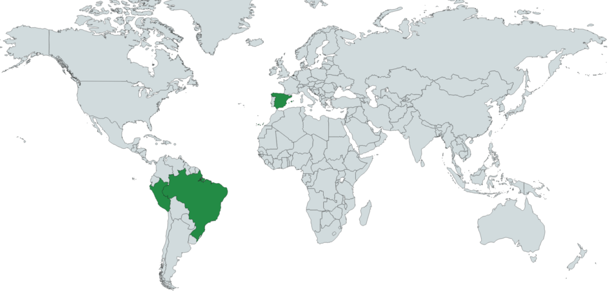 Carte des Origines de la Mangue. Elle peut venir d'Espagne, du Brésil ou encore du Pérou.