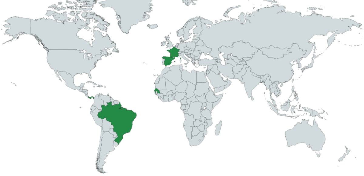 Carte des Origines de la Pastèque. Elle peut venir de France, d'Espagne, du Sénégal ou encore du Brésil.